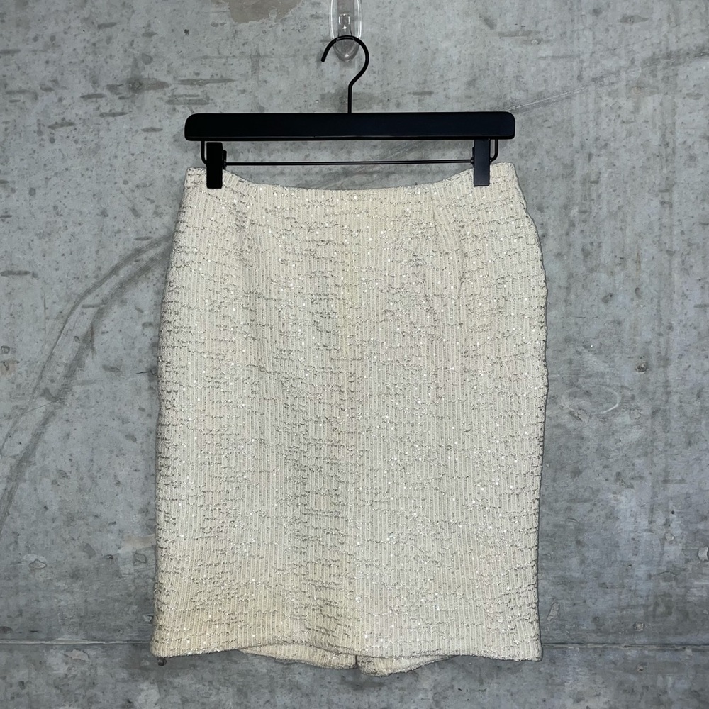 ST JOHN EVENING Cream Bouclé Tweed Knit Skirt sz 8